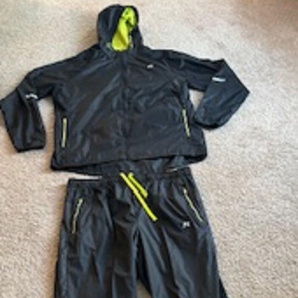 Men Windbreaker Set (Brand: Russell) Black &  Lime Green Size Large Athletic